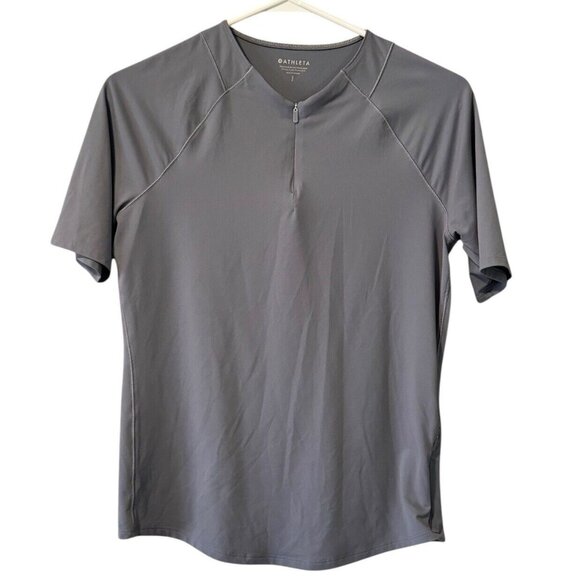 Athleta Womens Small Gray Sunchaser Tee 3/4 Sleeve Quick Dry UPF 50+ Zip‎ Neck - Picture 1 of 10